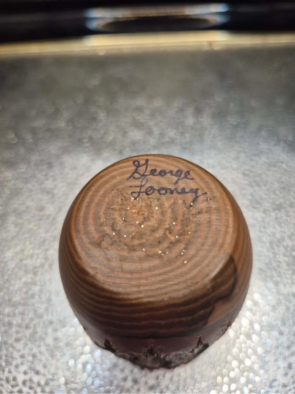 Vintage Mini Hand Turned Yew Wood Vase with Bark GEORGE LOONEY Rustic Decor